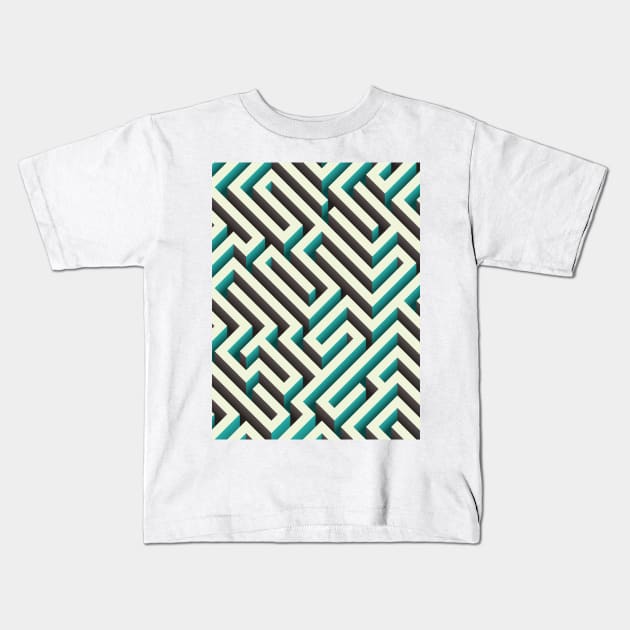 cyan maze Kids T-Shirt by AtelierNab